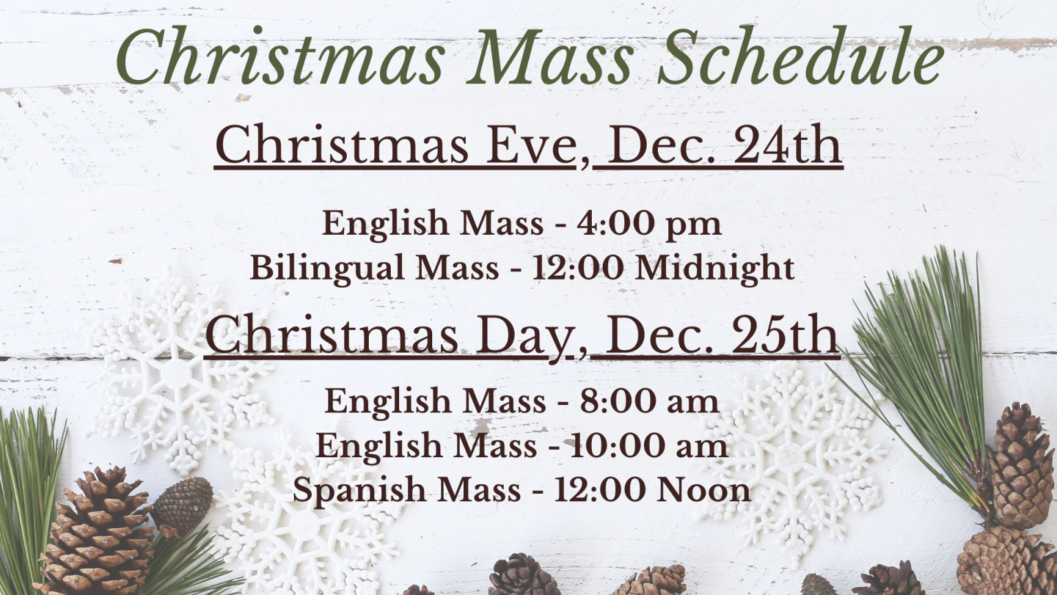 Christmas Mass Schedule Little Flower Catholic Church